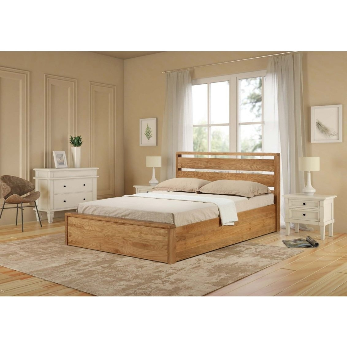 Modena Solid Oak Super King Size Ottoman Bed by Great Furniture Trading