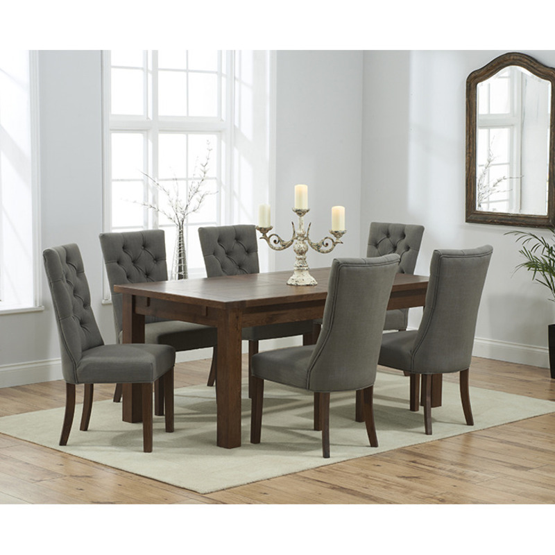 Rustique 180cm Dark Solid Oak Extending Dining Table with Anais Fabric
