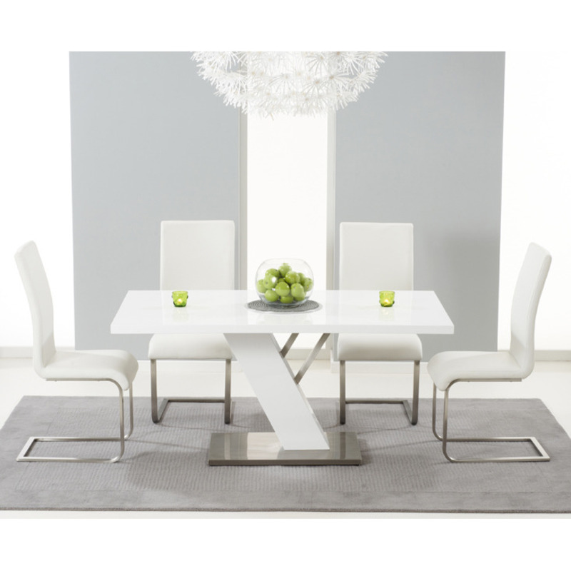 Palma 160cm White High Gloss Dining Table with IvoryWhite Malaga