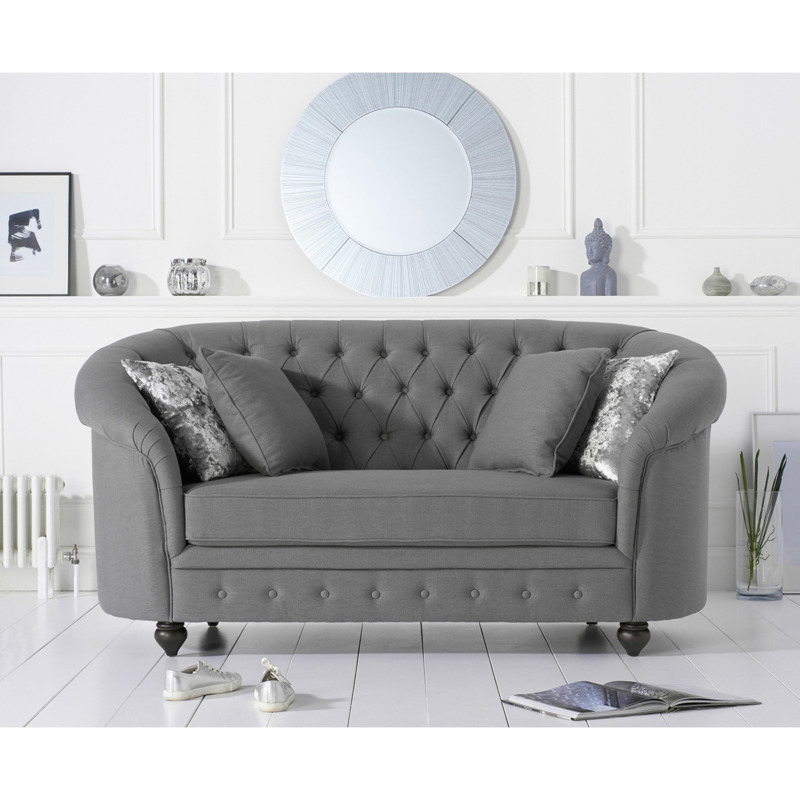 Cara Chesterfield Grey Linen Fabric TwoSeater Sofa by Great Furniture