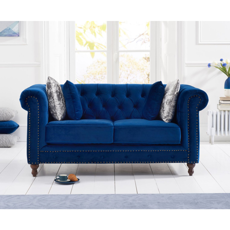 Milano Chesterfield Blue Plush 2 Seater Sofa by Great Furniture Trading
