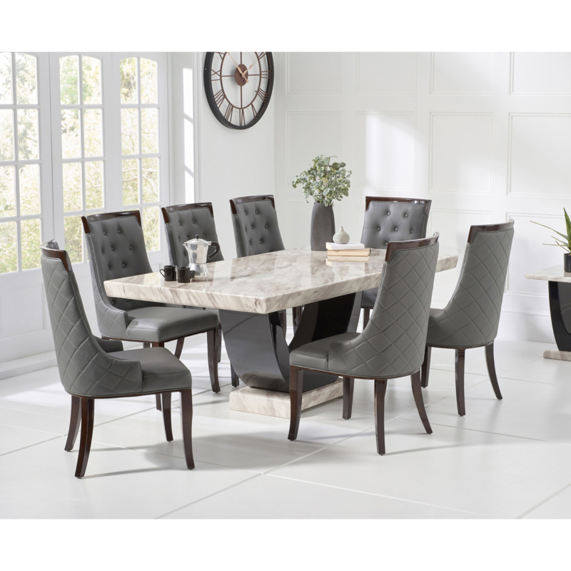 Raphael 200cm Cream and Black Pedestal Marble Dining Table with