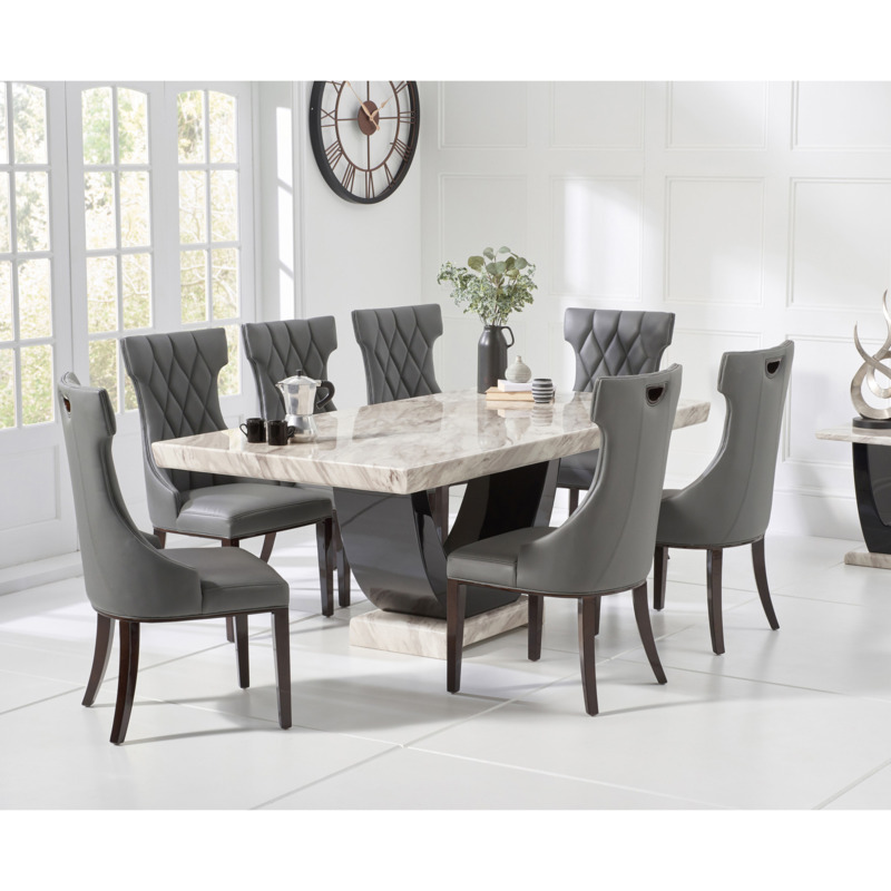 Raphael 200cm Cream and Black Pedestal Marble Dining Table with Freya