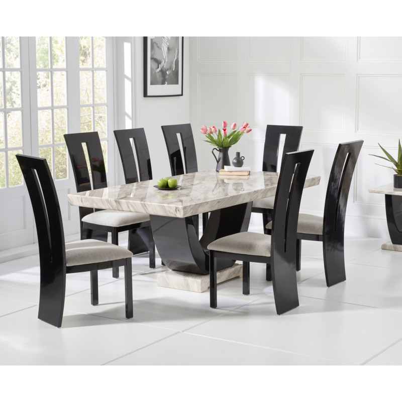 Raphael 200cm Cream and Black Pedestal Marble Dining Table with Verbier
