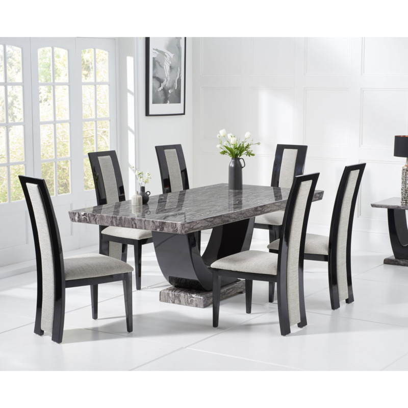 Raphael 200cm Dark Grey Pedestal Marble Dining Table with Raphael