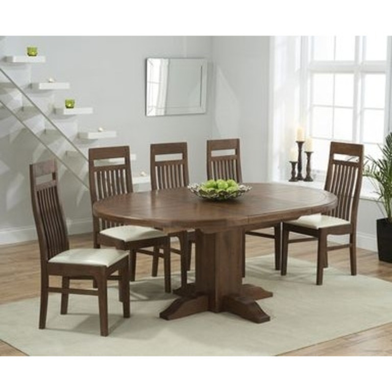 Torino Dark Solid Oak Extending Pedestal Dining Table with Monaco
