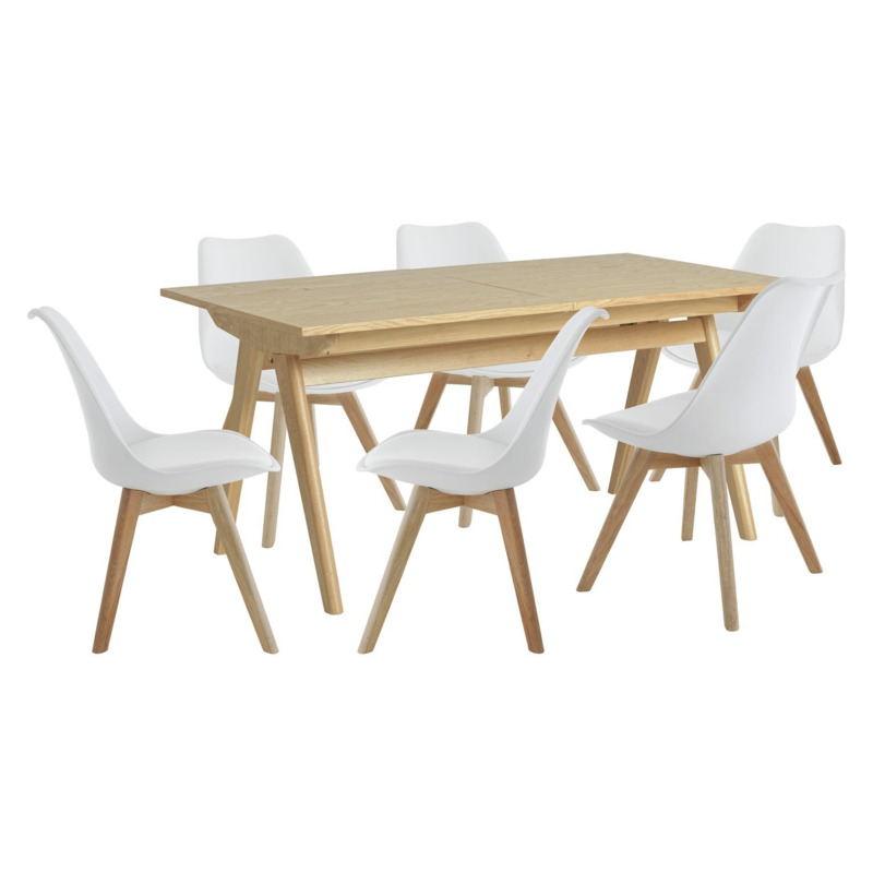 Habitat Jerry Oak Dining Table & 6 White Chairs by Habitat