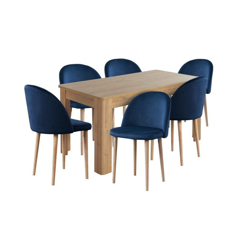 Habitat Miami Extending Dining Table & 6 Navy Chairs by Habitat