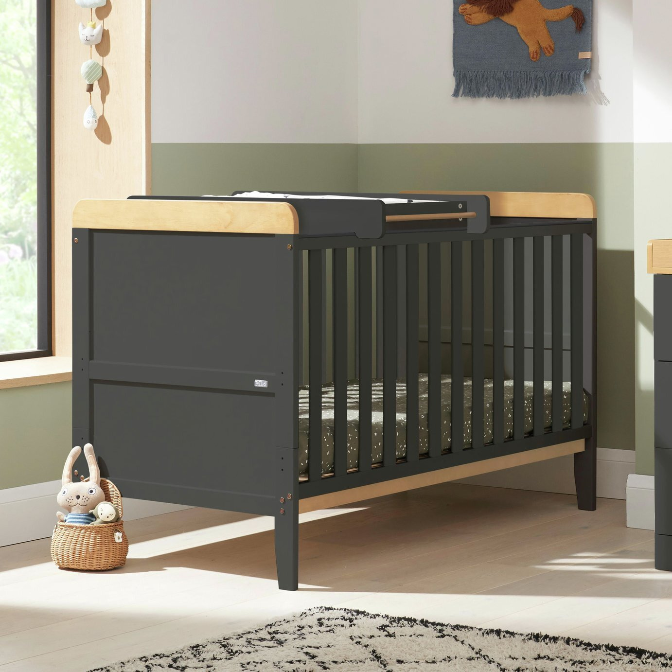 Tutti Bambini Rio Cot Bed, Top Changer & Mattress Slate Oak by Habitat