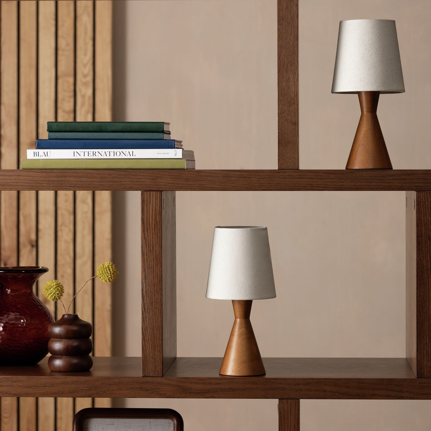 Habitat Modern Wood Table Lamp Pair - Walnut by Habitat | ufurnish.com