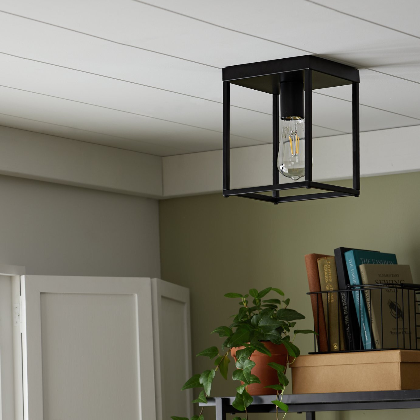 Habitat Carriage Metal Flush Ceiling Light Matt Black by Habitat