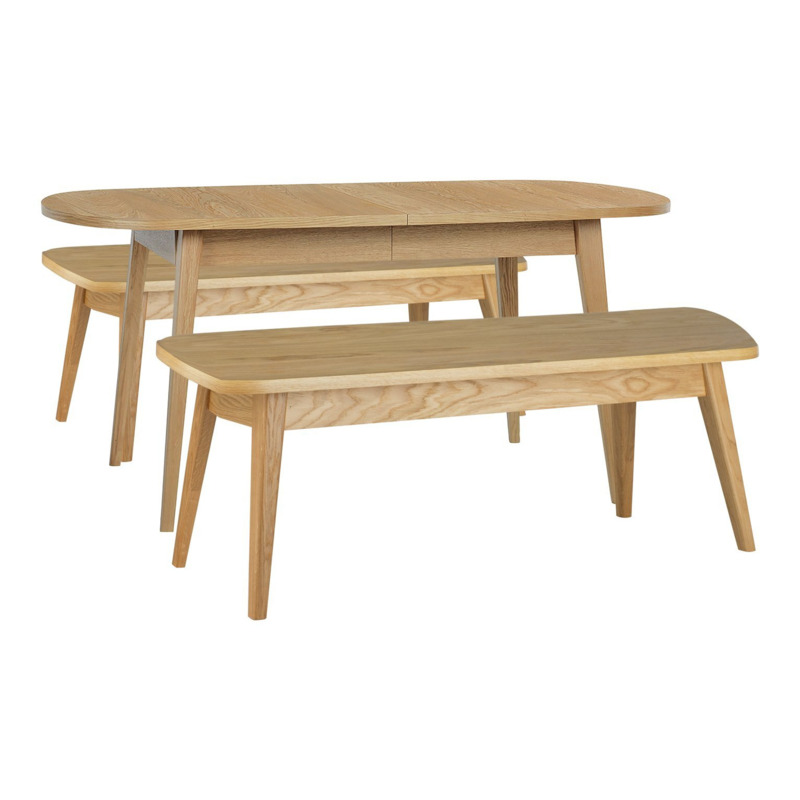 Habitat Etta Wood Veneer Dining Table & 2 Oak Benches by Habitat