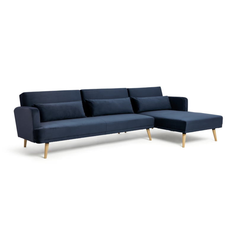 Habitat Andy Velvet Right Hand Corner Sofa Bed Navy by Habitat
