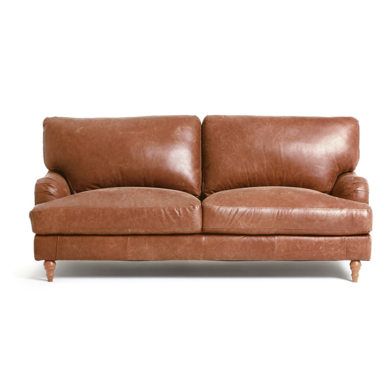Habitat Livingston Leather 3 Seater Sofa Tan by Habitat