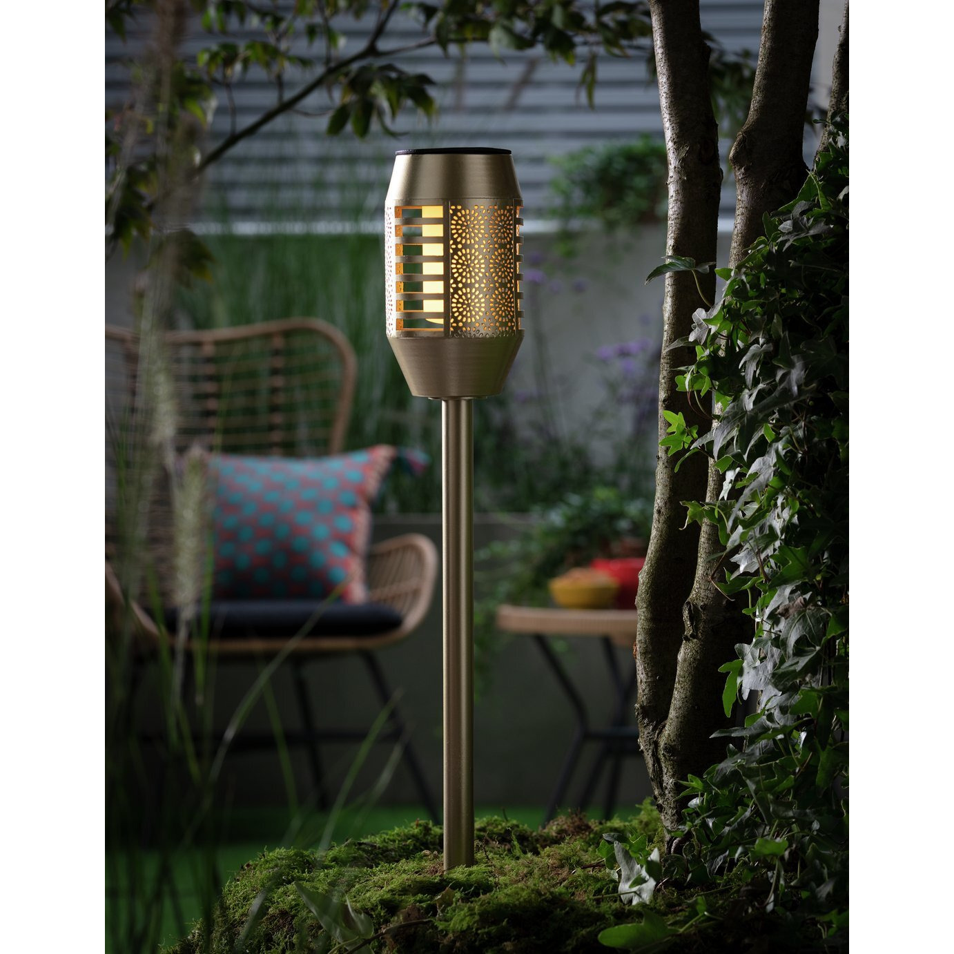 Garden by Sainsbury's Metal Dancing Flame Torch Solar Lights by Habitat