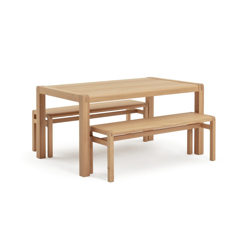 Habitat Radius Solid Wood Dining Table & 2 Oak Benches by Habitat