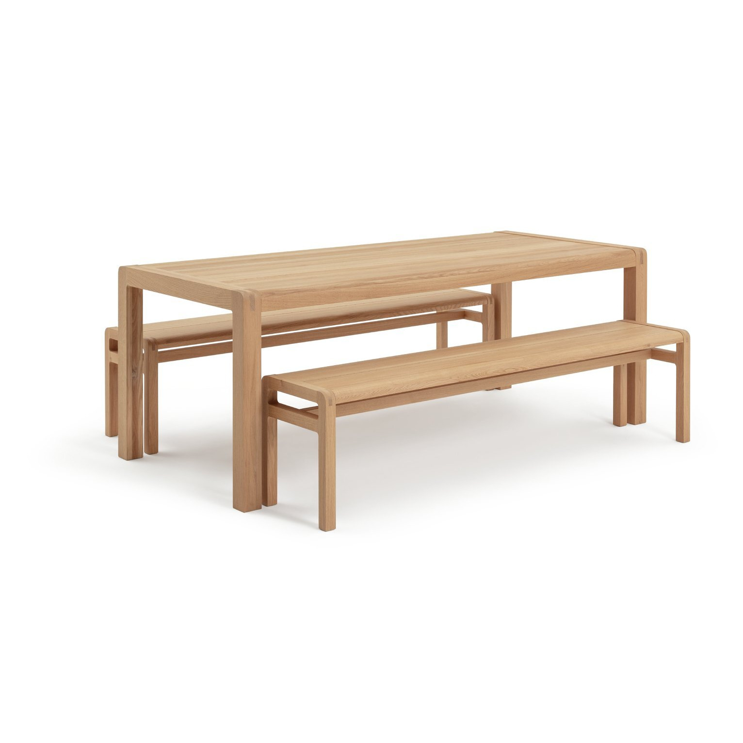 Habitat Radius Solid Wood Dining Table & 2 Oak Benches by Habitat ...