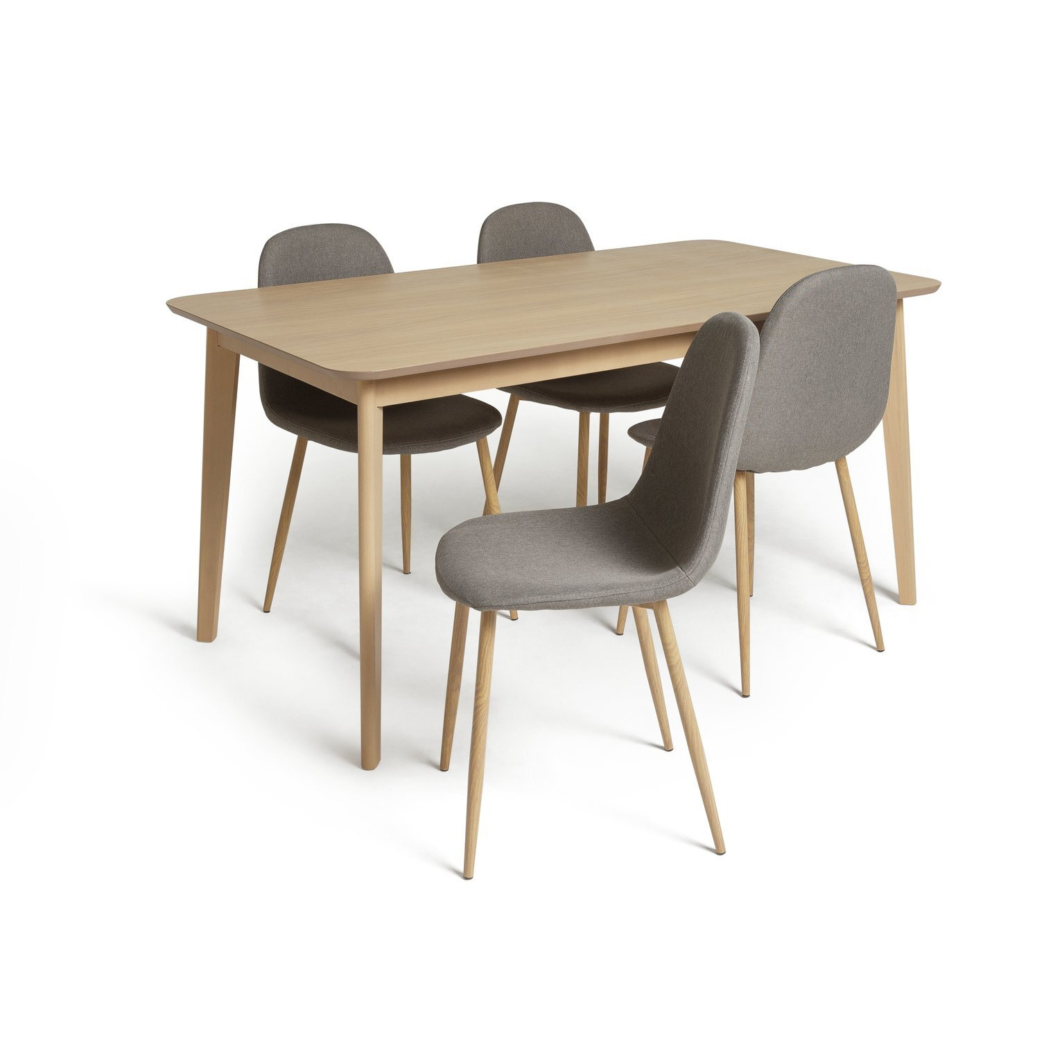 Habitat Skandi Wood Dining Table and 4 Beni Grey Chairs by Habitat