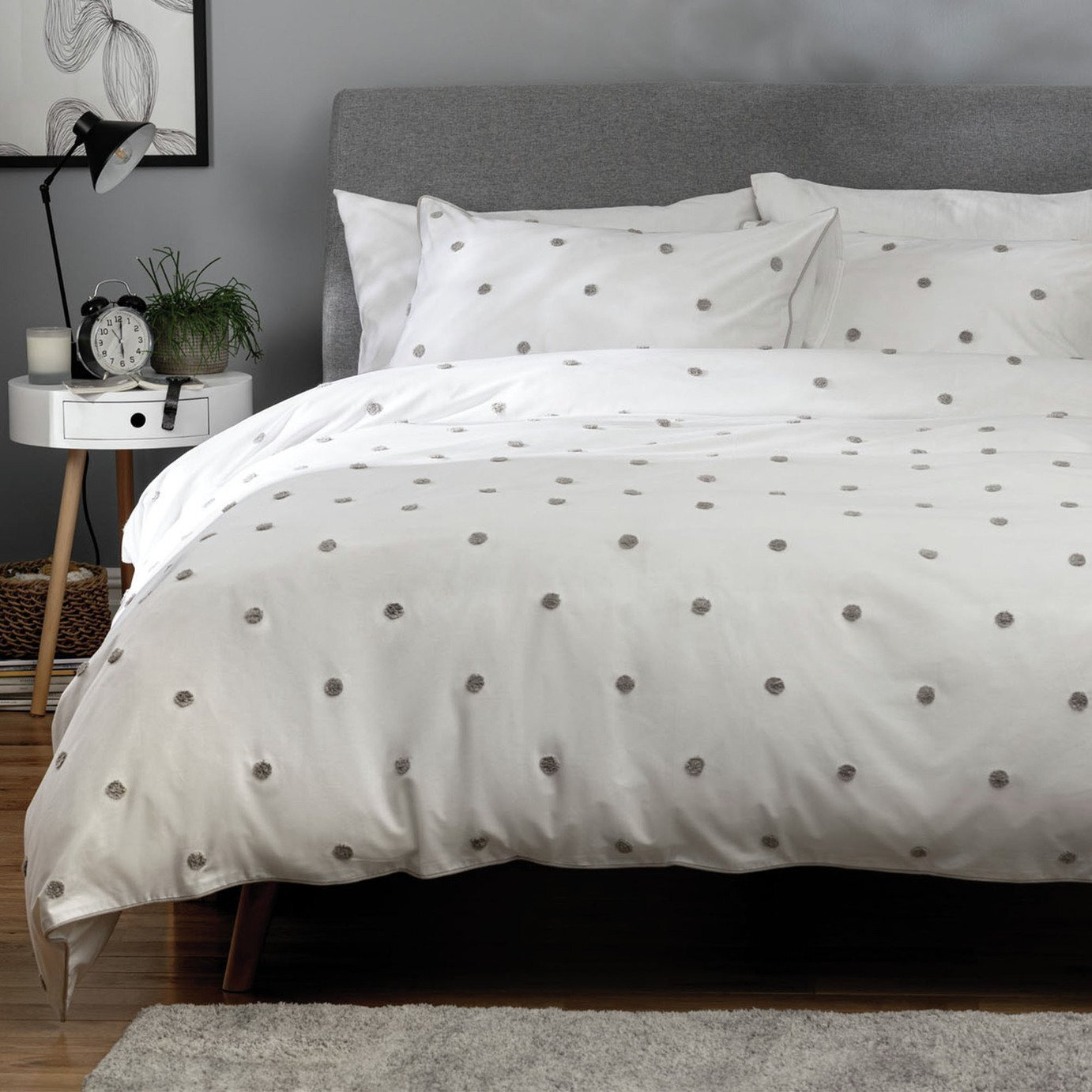 Habitat Tufted Spot White & Grey Bedding Set Double by Habitat