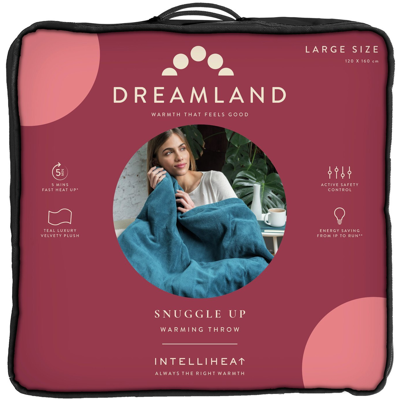 Dreamland Snuggle Up Teal Heated Throw Large by Habitat