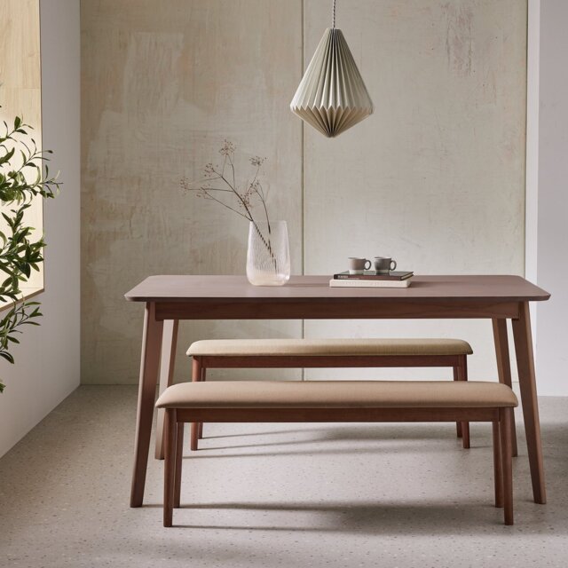 Habitat Skandi Walnut Dining Table & 2 Walnut Benches by Habitat ...