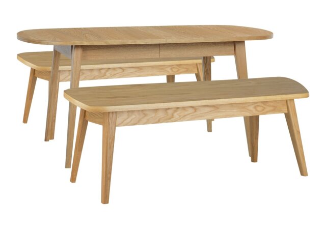 Habitat Etta Extending Oak Dining Table & 2 Oak Benches by Habitat | ufurnish.com