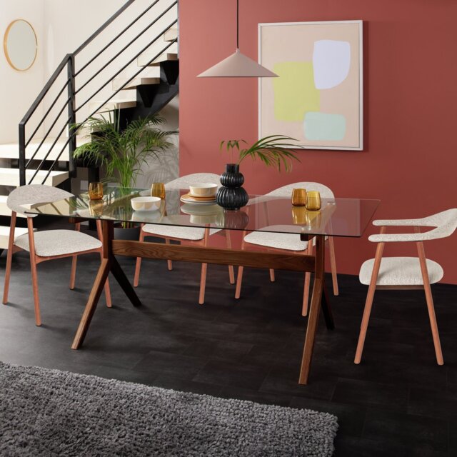 Habitat Zela Glass 6 Seater Dining Table - Walnut by Habitat | ufurnish.com