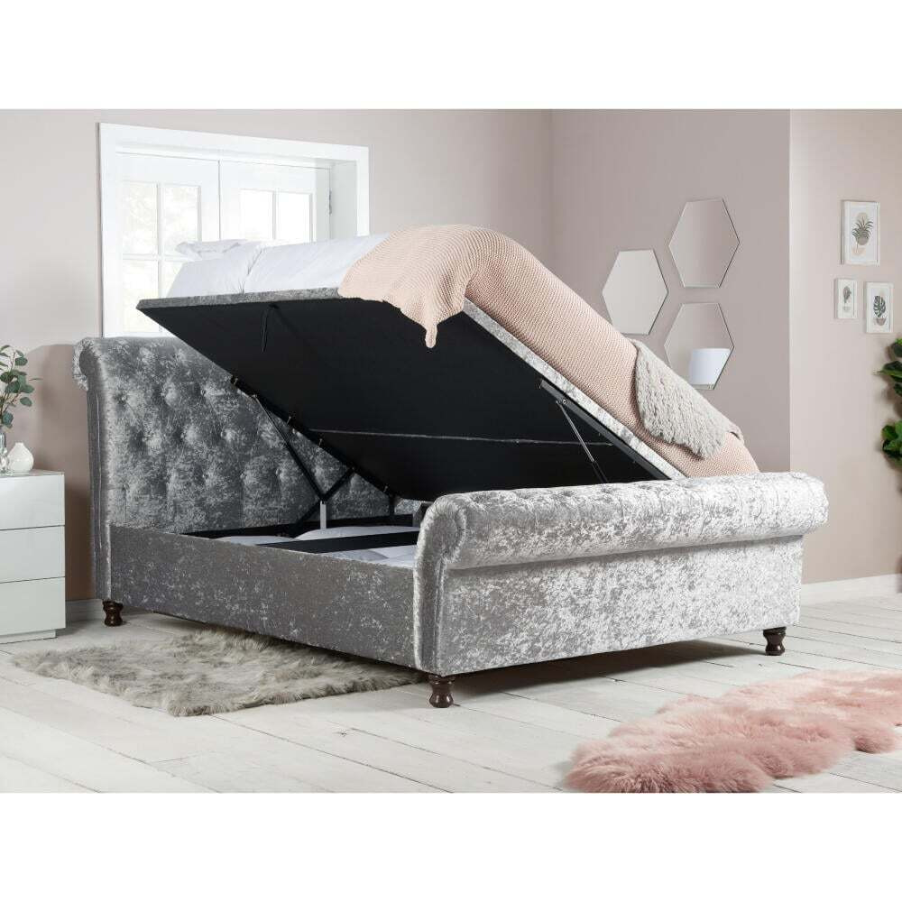 Castello King Size SideOpening Ottoman Storage Scroll Sleigh Bed