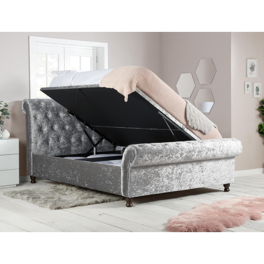 Castello Double SideOpening Ottoman Storage Scroll Sleigh Bed