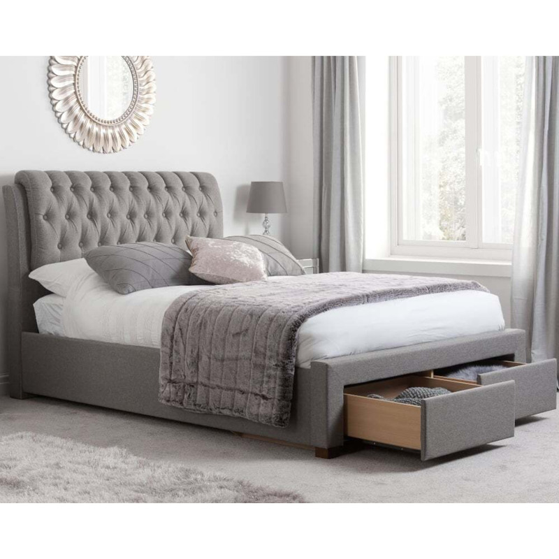 Valentino King Size 2Drawer Storage Bed Grey Fabric 5ft