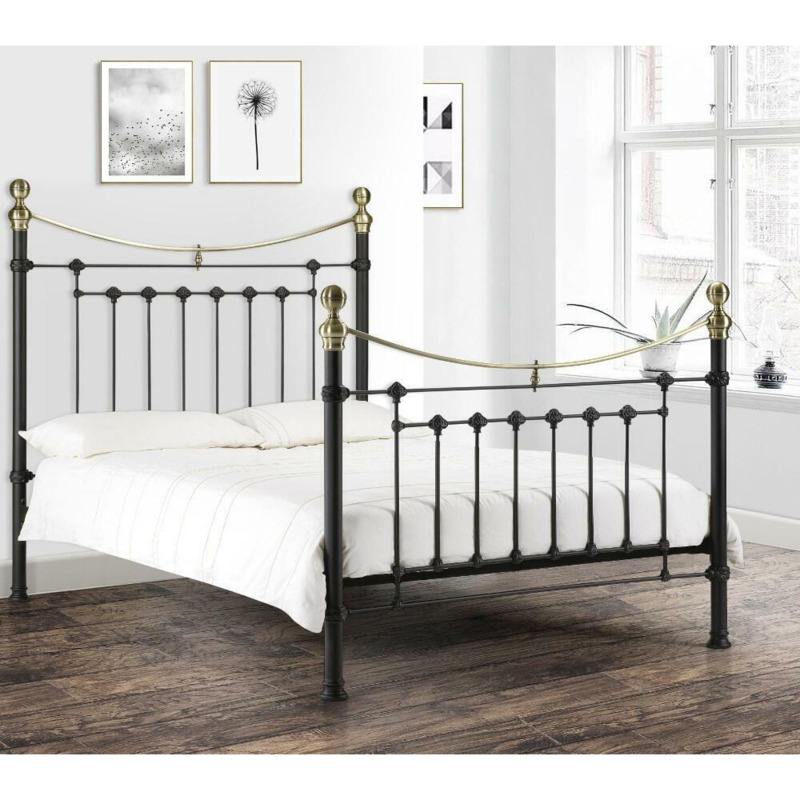 Victoria King Size Satin Black Metal Bed Frame 5ft Victorian