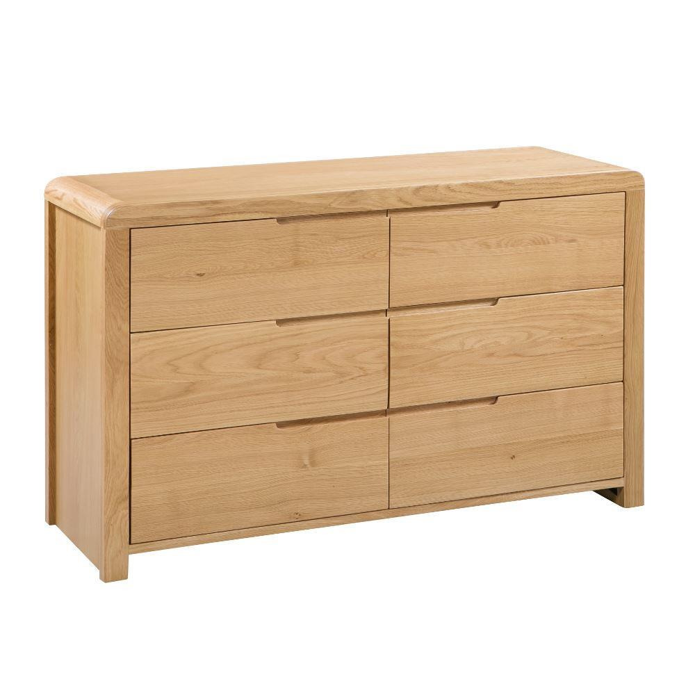 Curve 6 Drawer Wide Chest Oak Wooden Happy Beds by Happy Beds