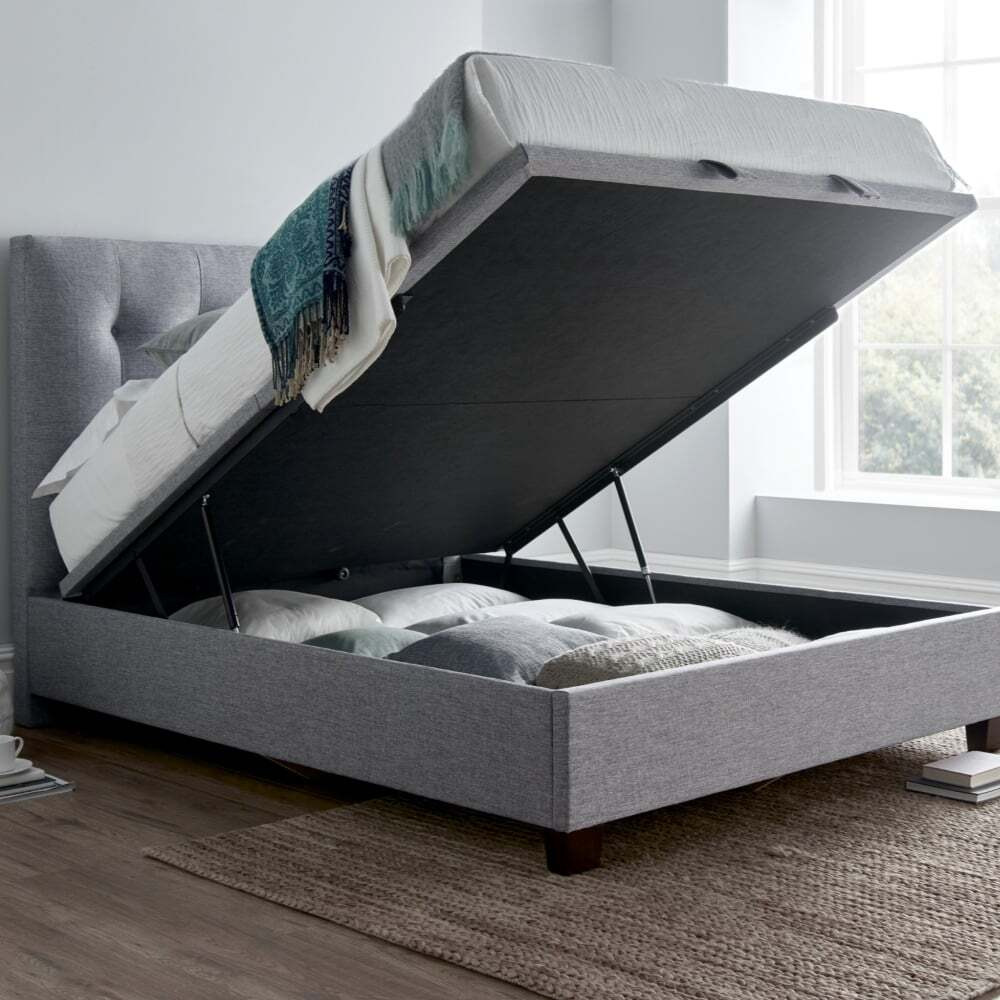 Lumley Double Ottoman Storage Bed Dark Grey Fabric 4ft6