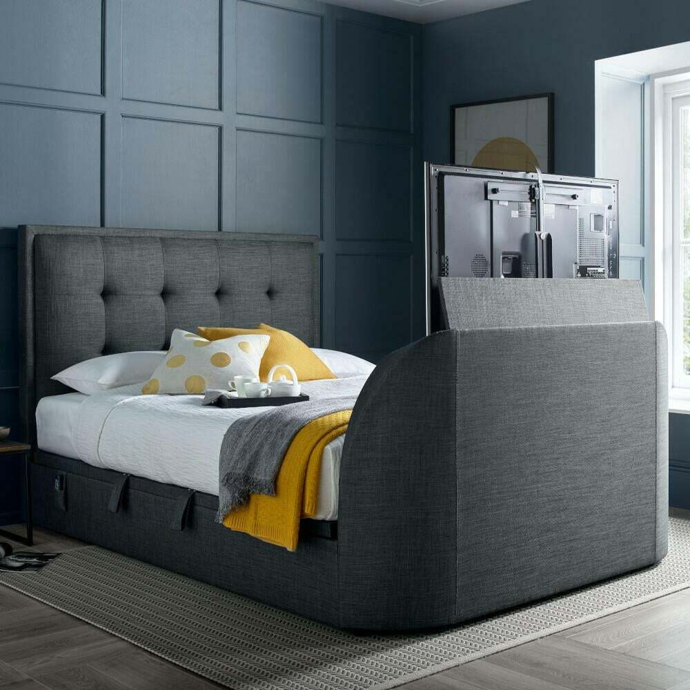 Simpson Double SideOpening Ottoman Storage Electric TV Bed Dark Grey Velvet 4ft6