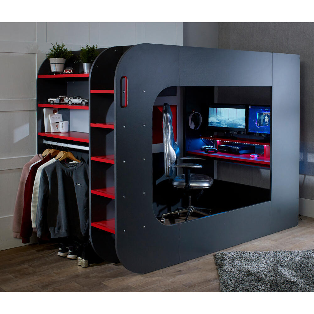 PodBed EU Small Double Gaming High Sleeper Bed Storage Wardrobe 
