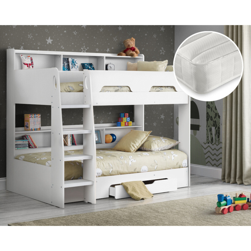 Orion/Noah Single Bunk Bed with Storage and Open Coil Spring Memory
