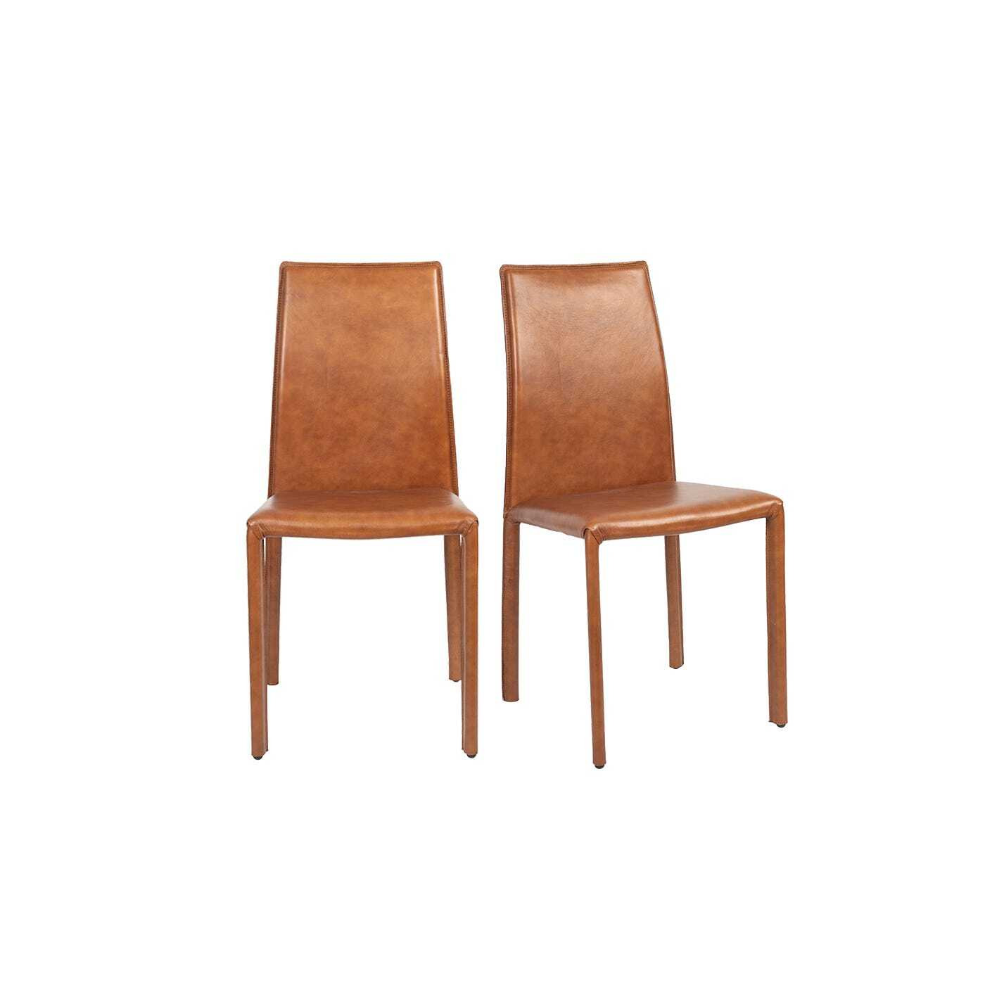 Heal's Byron Pair of Dining Chairs Tan Leather by Heal's | ufurnish.com