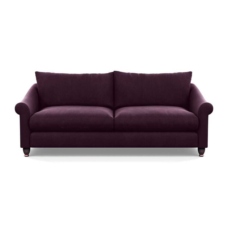 Heal's Devon 4 Seater Sofa Velvet Grape Walnut Stained Feet Heal's UK