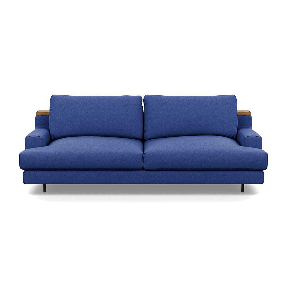 Heal's Orso 3 Seater With Oak Shelf Brushed Cotton Cobalt Black Feet