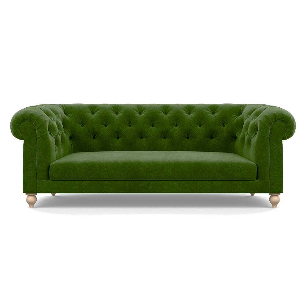 Heal's Fitzrovia 3 Seater Sofa Smart Luxe Velvet Grass Natural Feet by