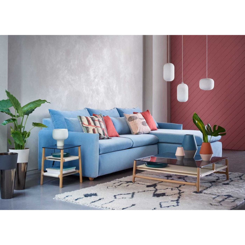 Heal's Pillow Medium RHF Corner Chaise Sofa Bed Melton Wool Shale Stained Oak Feet Heal's UK