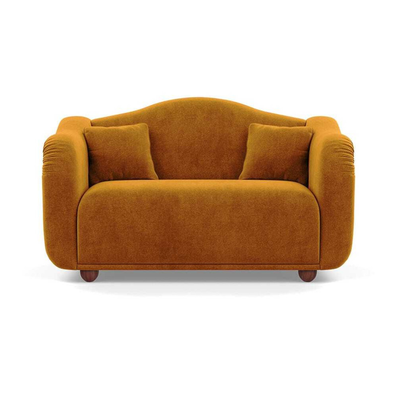 Heal's Tetbury 2 Seater Sofa Smart Luxe Velvet Cognac Walnut Stained