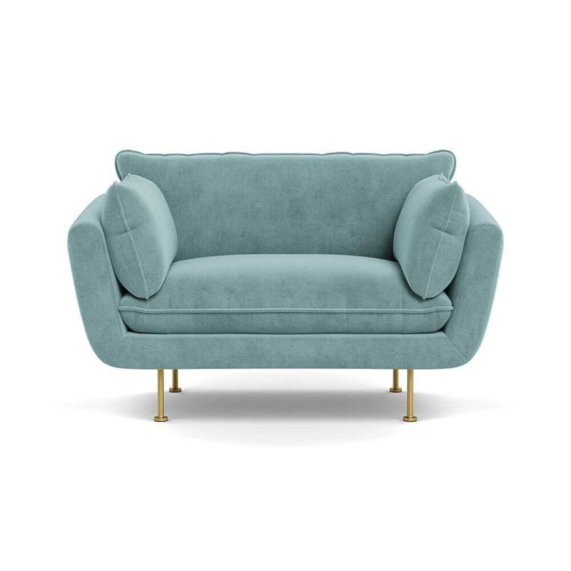 Heal's Allora Loveseat Smart Luxe Velvet Mineral Blue Brass Feet Heal