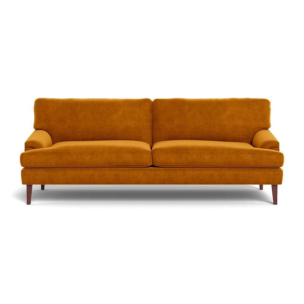 Heal's Stanton 4 Seater Sofa Smart Luxe Velvet Cognac Walnut Stained