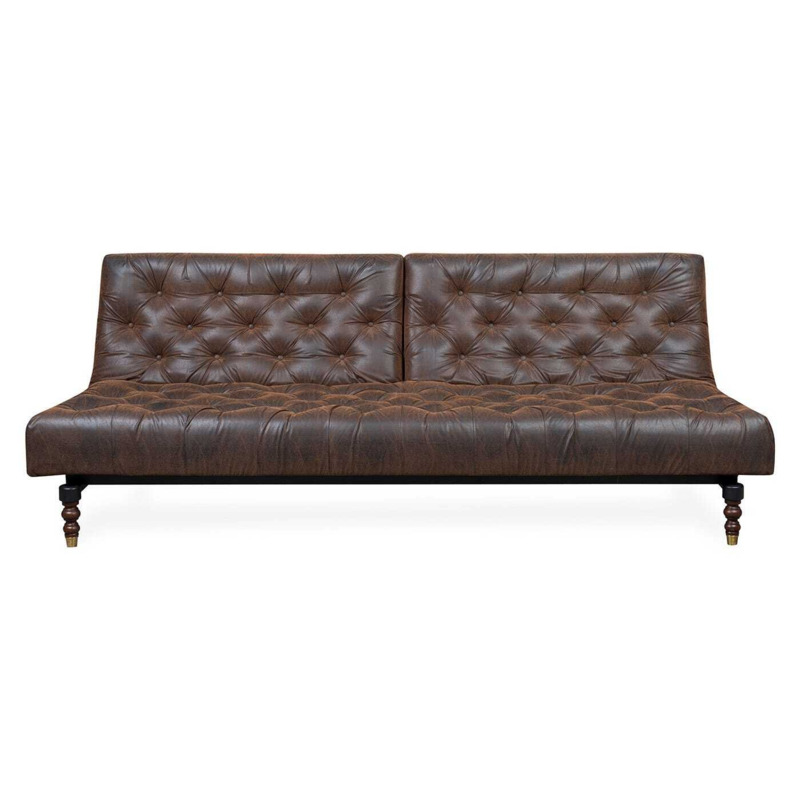 Heal's 40 Winks Sofa Bed In Antique Faux Leather Brown Dark Turned Feet