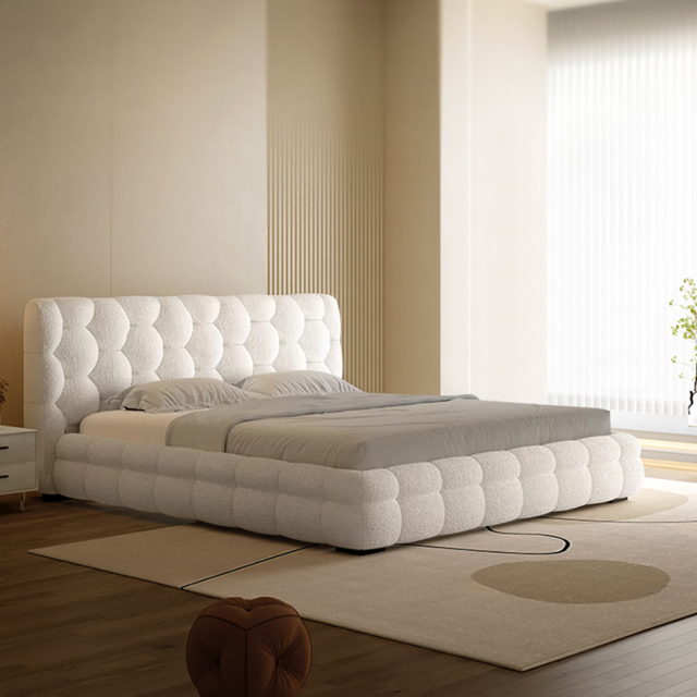 Modern White designer stylish boucle bed super king size 180*200cm with ...