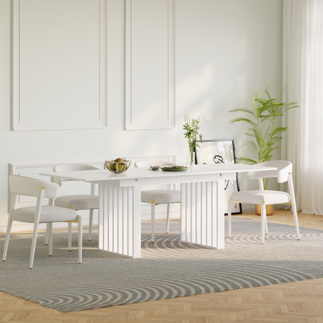 Japandi Extendable Whitewash Dining Table for 4-8 Person Double Pedestal by Homary | ufurnish.com