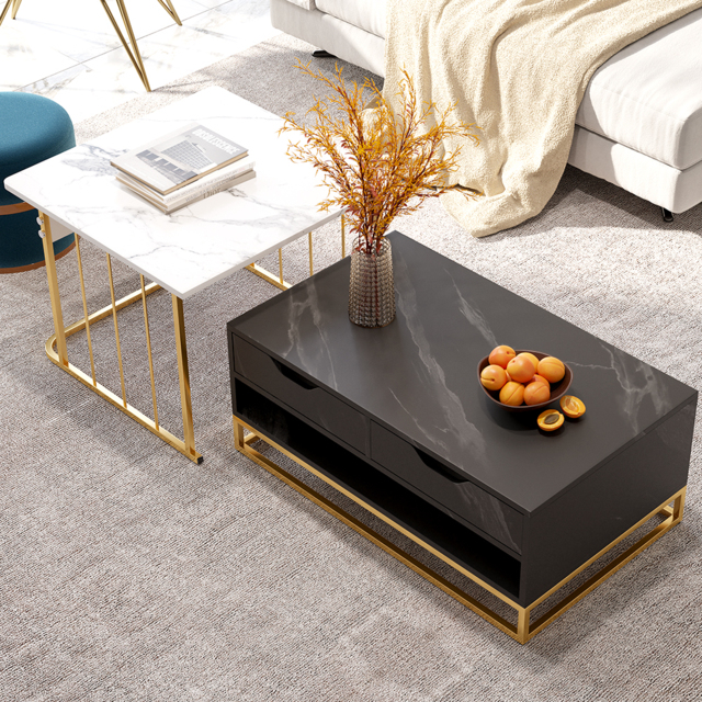 Modern Wood Nesting Coffee Table Set of 2 with Drawers & Shelves in ...