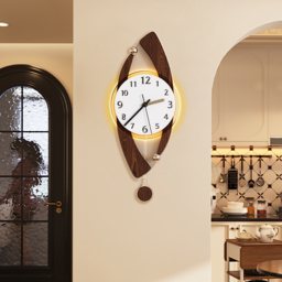 Modern Acrylic Wall Clock with LED Backlight and Pendulum, Plug-in LED ...