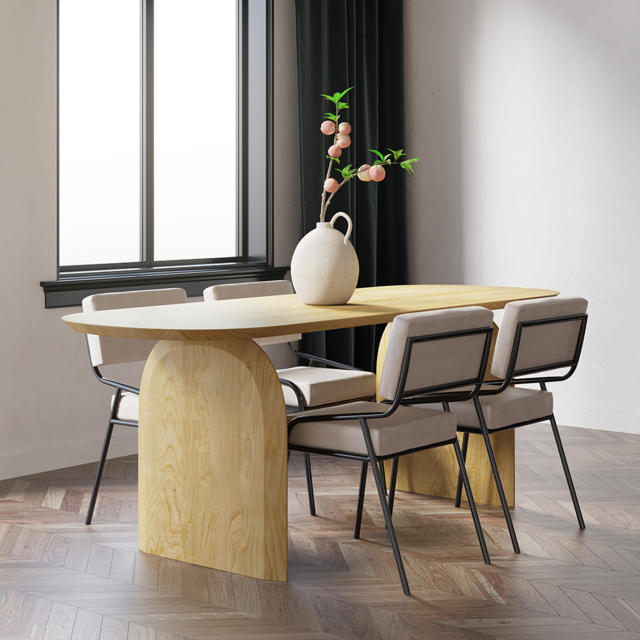 "70.9"" Oval Dining Table Solid Wood for 6 People Japandi Natural ...